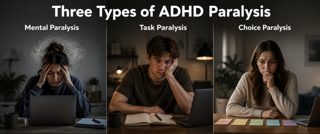 Three types of ADHD paralysis: mental paralysis, task paralysis, and choice paralysis explained